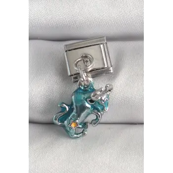 316L Çelik Gümüş Renk Sallantı Mavi Boğa Model Nomination Charm