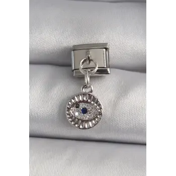 316L Çelik Gümüş Renk Sallantı Zirkon Taşlı Göz Model Nomination Charm