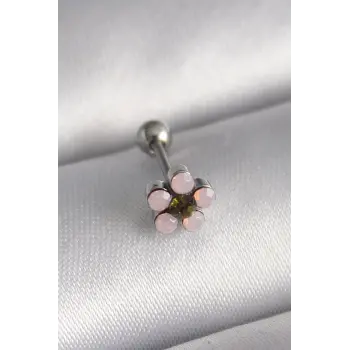 316L Çelik Gümüş Renk Zirkon Taşlı Çiçek Tragus Piercing