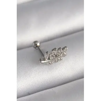 316L Çelik Gümüş Renk Zirkon Taşlı Dal Tragus Piercing