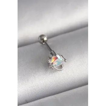 316L Çelik Gümüş Renk Zirkon Taşlı Kalp Tragus Piercing