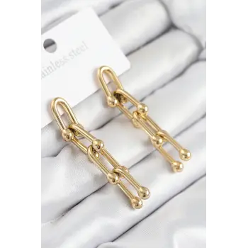 316L Çelik Sallantılı Tifany Model Gold Renk Kadın Küpe