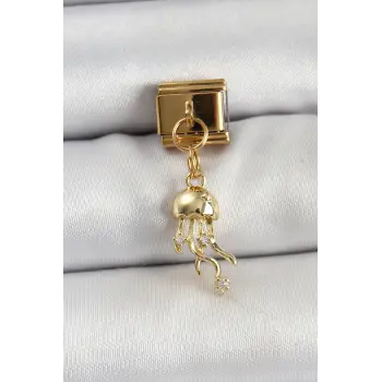 316L Çelik Sallantılı Zirkon Taşlı Deniz Anası Model Gold Renk Nomination Charm