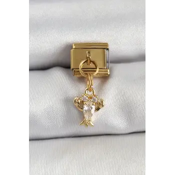 316L Çelik Sallantılı Zirkon Taşlı Yengeç Model Gold Renk Nomination Charm