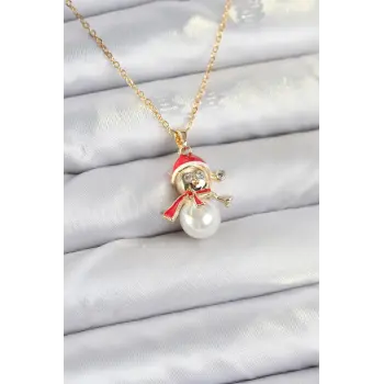 316L Çelik Zincir Gold Renk Kardan Adam Model Yılbaşı Temalı Kadın Kolye