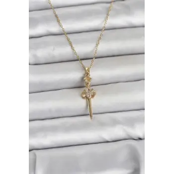 316L Çelik Zincir Gold Renk Kılıç Model Kadın Kolye