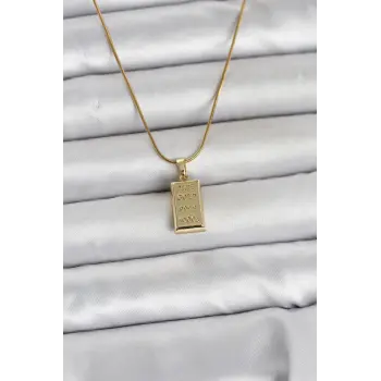 316L Çelik Zincir Gold Renk Külçe Altın Model Kadın Kolye