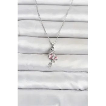 316L Çelik Zincir Gümüş Renk Flamingo Model Kadın Kolye