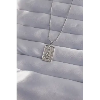 316L Çelik Zincir Gümüş Renk Lazer İşlemeli Göz Figür Tarot Kolye