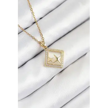 316L Çelik Zirkon Taşlı Yıldız Model Gold Renk Kadın Kolye