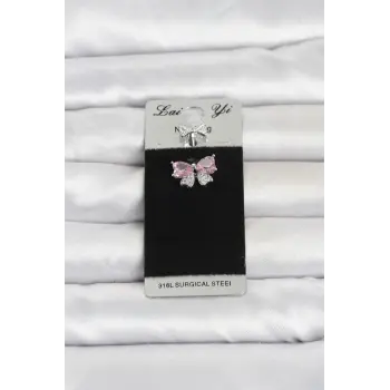 316L Cerrahi Çelik Pembe Fiyonk Model Göbek Piercing