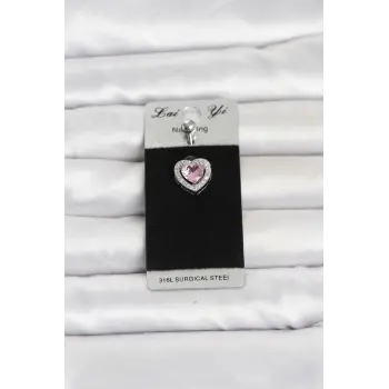 316L Cerrahi Çelik Pembe Kalp Model Göbek Piercing