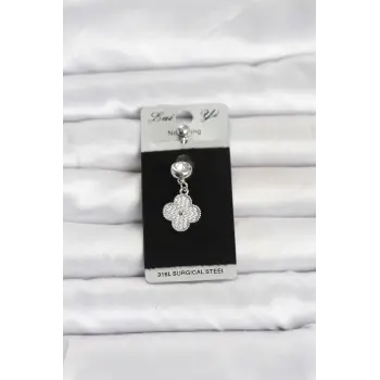 316L Cerrahi Çelik Sallantılı Yonca Model Göbek Piercing