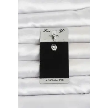 316L Cerrahi Çelik Zirkon Taşlı Kalp Model Göbek Piercing