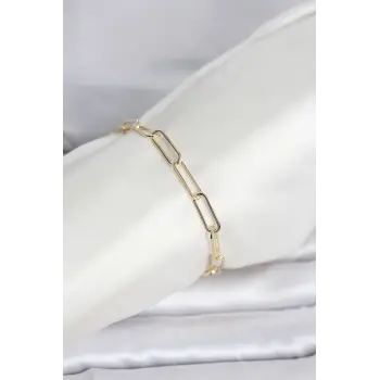 CM 14K Gold Renk Kalın Ataç Zincir Model Kadın Bileklik