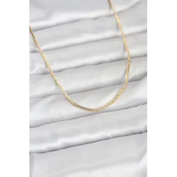 CM 14K Gold Renk Kare Zincirli Model 60 cm Kadın Kolye
