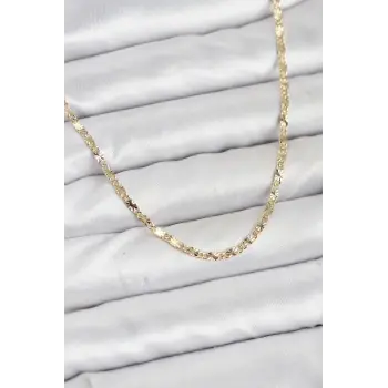 CM 14K Gold Renk Lazerli Zincir Model Kadın Kolye