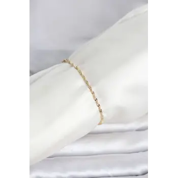 CM 14K Gold Renk Yassı Ezme Burgu Model Kadın Bileklik