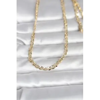 CM 14K Gold Renk Yassı Oval Zincirli Model 60 cm Kadın Kolye