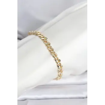 CM 14K Gold Renk Yassı Zincir Model Kadın Bileklik