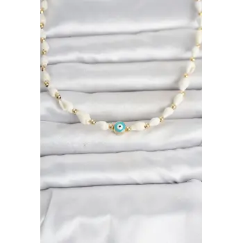 Doğal Deniz Kabuğu Dizili Nazarlı Model Kolye