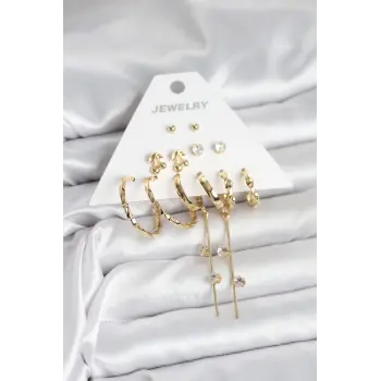 Gold Renk 6 Çift Pirinç Kadın Küpe Seti