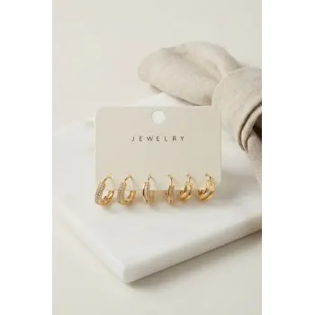 Gold Renk Halka Model 6lı Küpe Seti