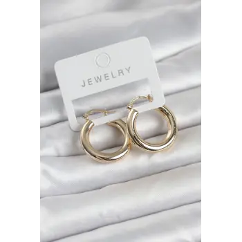 Gold Renk Pirinç Halka 25 mm Kadın Küpe