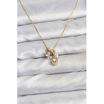 Gold Renk Pirinç Minimal Kelebek Charmlı Kadın Kolye
