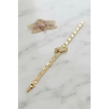 Gold Renk Pirinç Zirkon Taşlı Yılan Model Kadın Bileklik