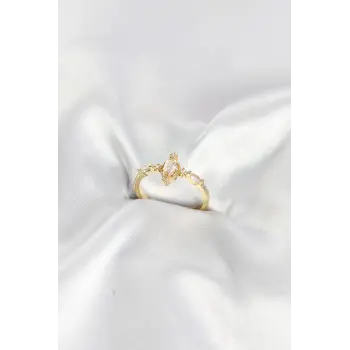 Gold Renk Vintage Model Zirkon Taşlı Yüzük