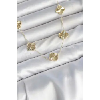 Gold Renk Yonca Model VIP Seri Kadın Kolye