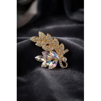 Gold Renk Zirkon Taşlı Başak Model Broş