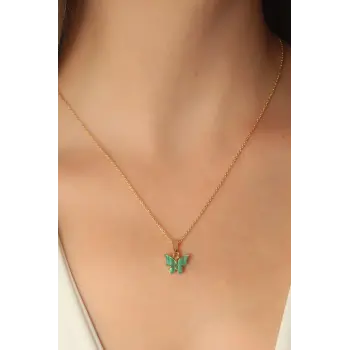 Gold Yeşil Renk Kelebek Figür Kadın Kolye