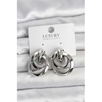 Gümüş Renk Halka Model Pirinç Kadın Küpe