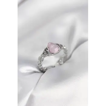 Gümüş Renk Pembe Damla Model Kadın Yüzük