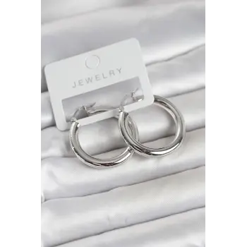 Gümüş Renk Pirinç Halka 30 mm Kadın Küpe