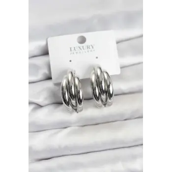 Gümüş Renk Pirinç Yarım Halka Model Kadın Küpe