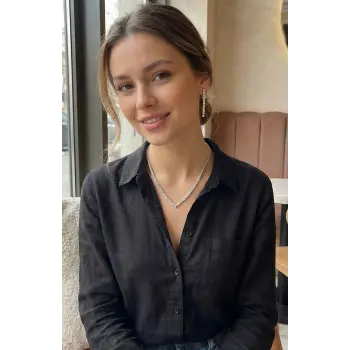 Gümüş Renk Zirkon Taşlı Kadın Kolye Küpe Seti