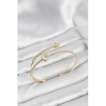 Kalp Model Pirinç Gold Renk Kadın Bileklik