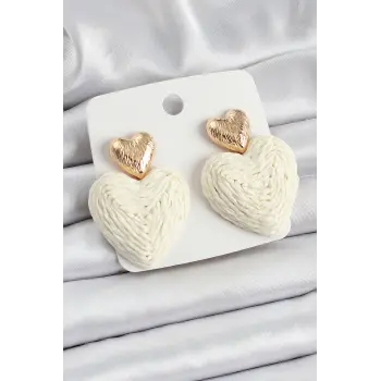Krem Kalp Figürlü Hasır Örgü Model Gold Renk Kadın Küpe