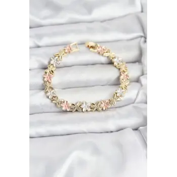 Lotus Model Pirinç Gold ve Pembe Renk Kadın Bileklik