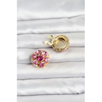 Pembe Zirkon Taşlı Düğme veya Manşet Broşu