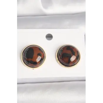 Pirinç Gold Renk 3D Daire Leopar Model Kadın Küpe
