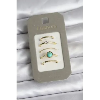 Pirinç Gold Renk 5li Yüzük Seti