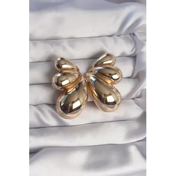 Pirinç Gold Renk İri Bombeli Kelebek Küpe