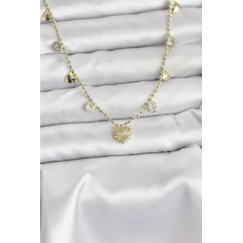 Pirinç Gold Renk Kalp Model Kadın Kolye