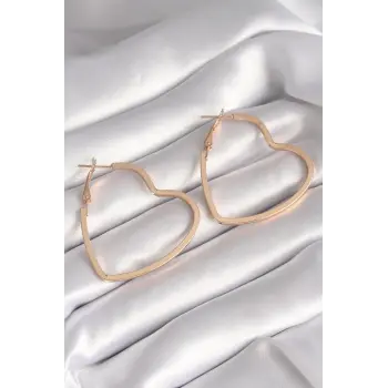 Pirinç Gold Renk Kalp Model Kadın Küpe