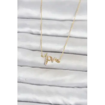 Pirinç Gold Renk Kalp Ritmi Model Kadın Kolye