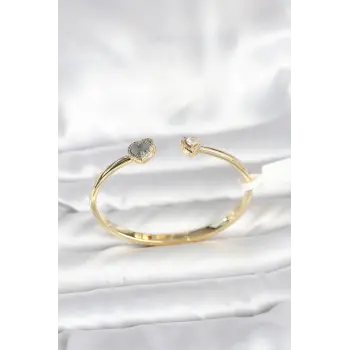 Pirinç Gold Renk Kalpli Model Kadın Kelepçe Bileklik